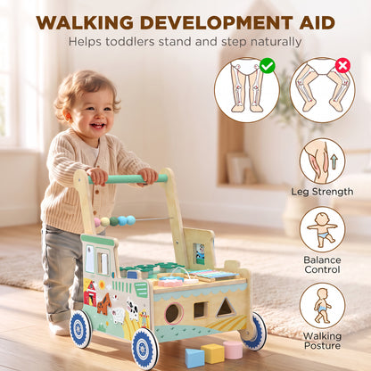 Wooden Montessori Baby Push Walker Activity Centre