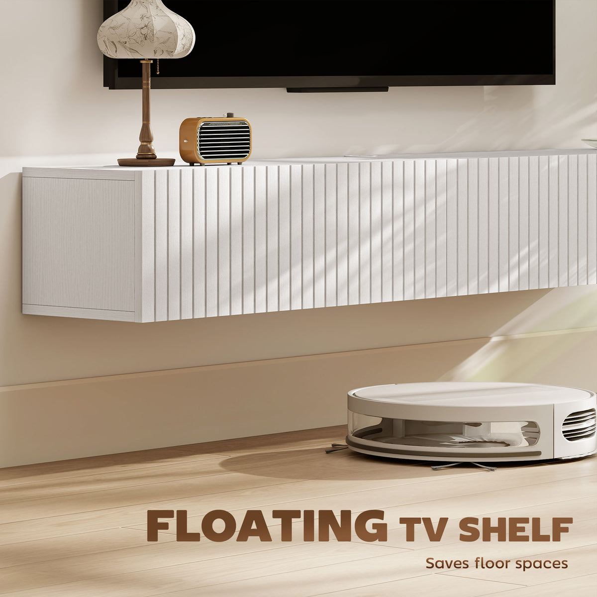Mueble de TV suspendido con puertas acanaladas 180 cm