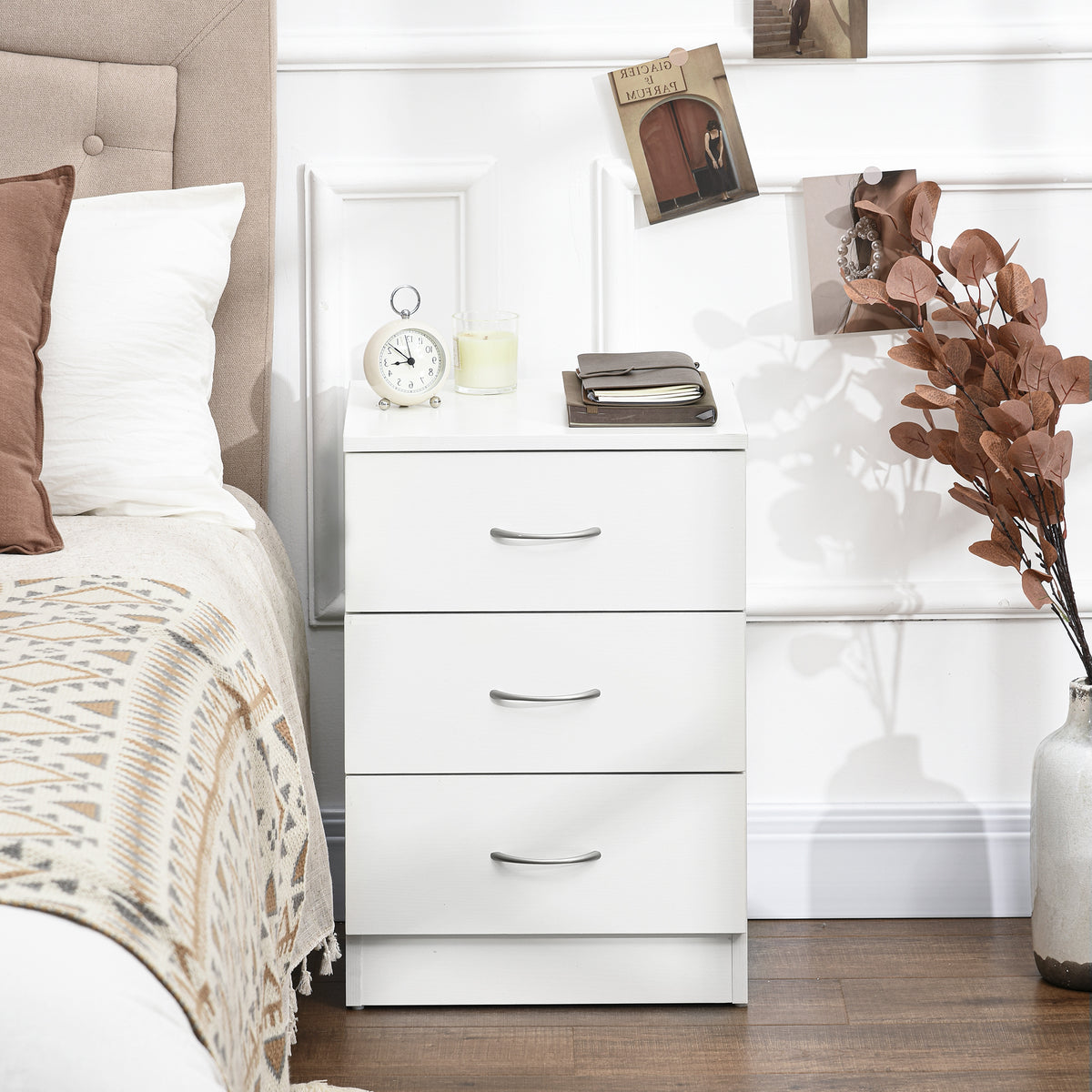 Bedside Table 3 Drawers Modern Design Anti-Tipping