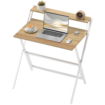 Folding Computer Desk with Monitor Shelf