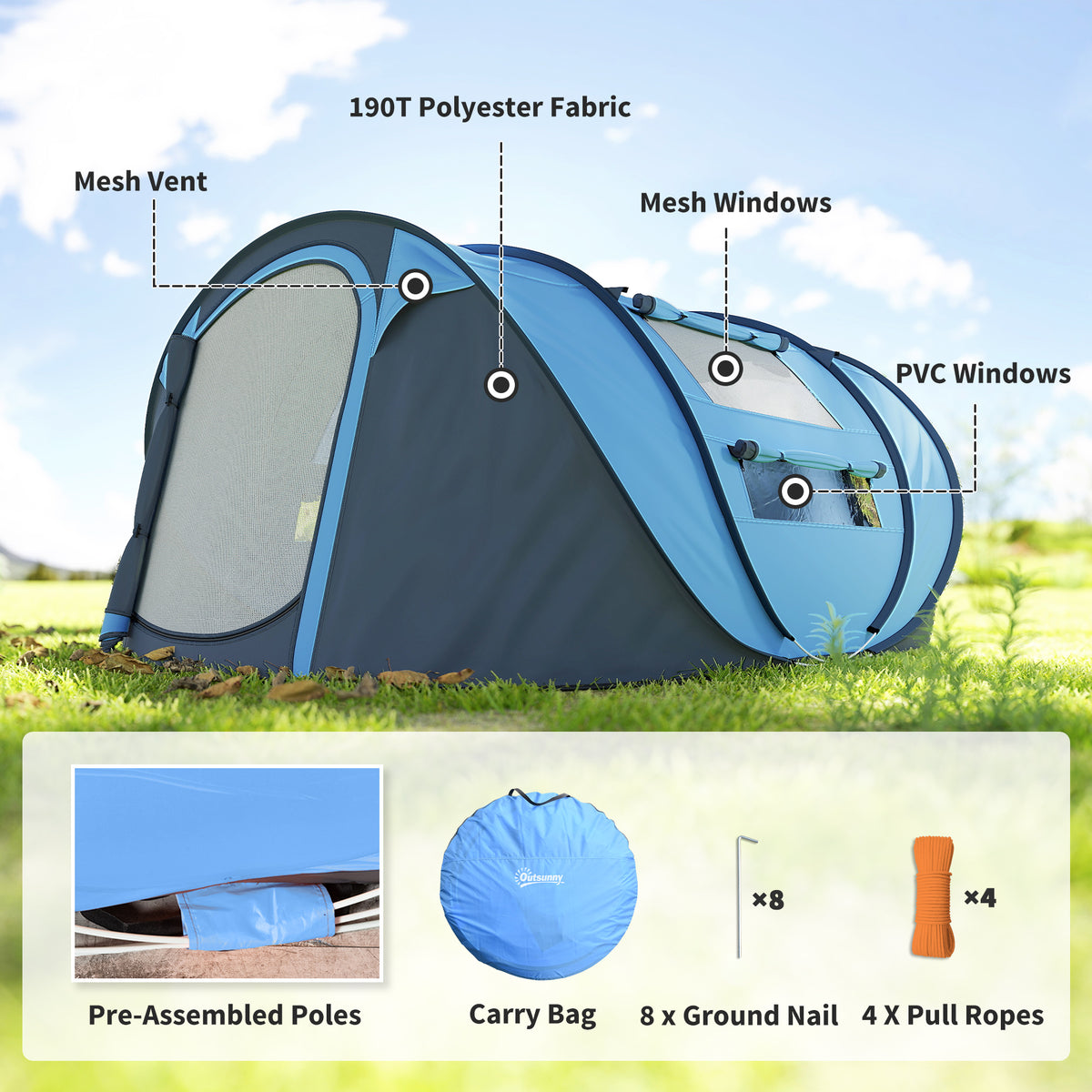 4-Person Instant Pop-Up Camping Tent with Carry Bag