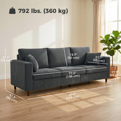 3-Seater Sofa Wide Deep Seat Corduroy with Spring Cushion