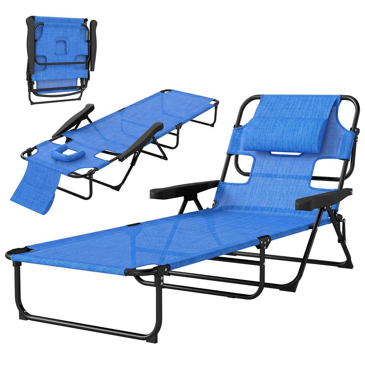 Folding lounge chair with reclining backrest
