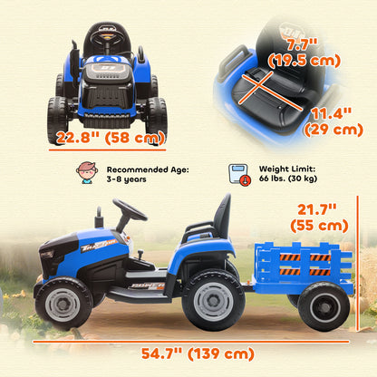 12V Kids Electric Ride-On Tractor with Trailer