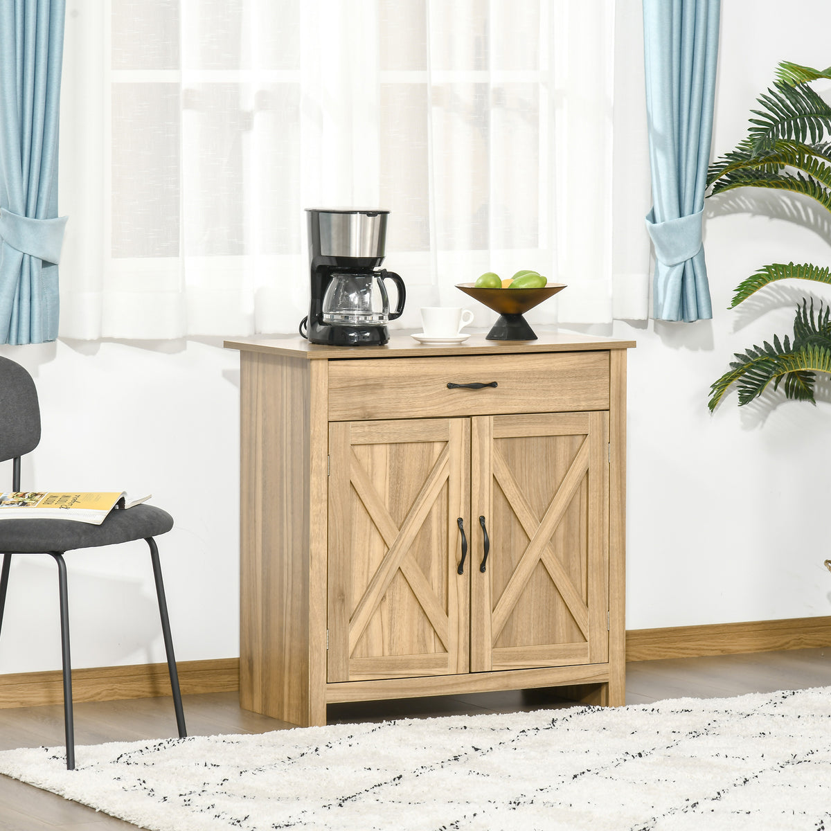 Farmhouse Sideboard with Barn Doors and Drawer
