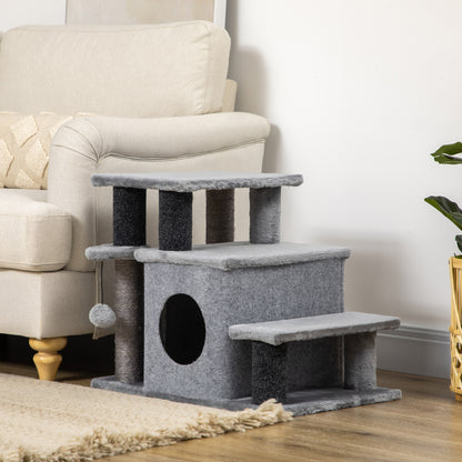 Escaleras para gatos con rascador y caseta
