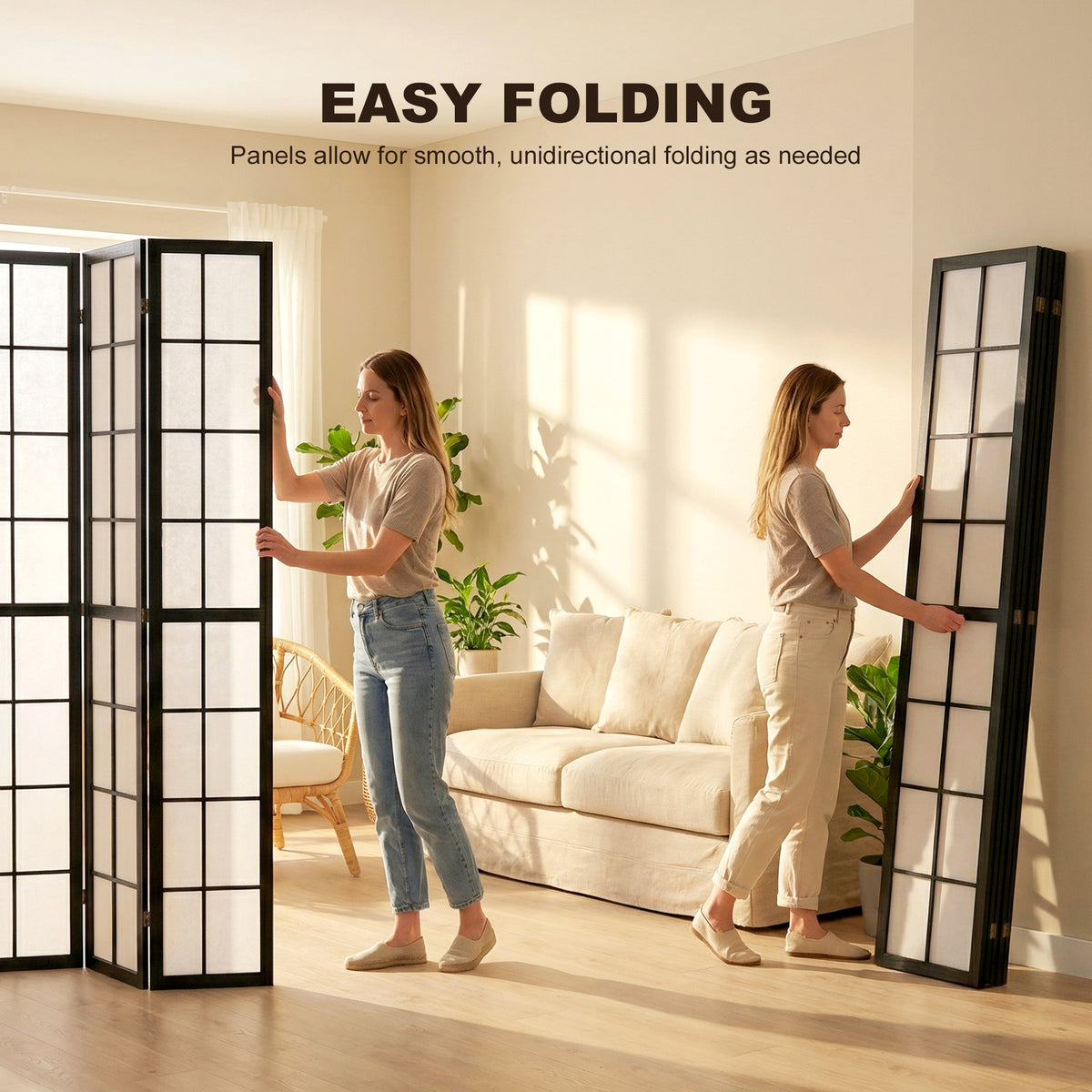 Biombo plegable de 4 paneles de madera de pino