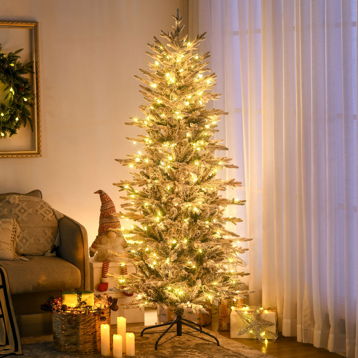 Pino de Navidad artificial nevado con luces integradas 7,5 pi