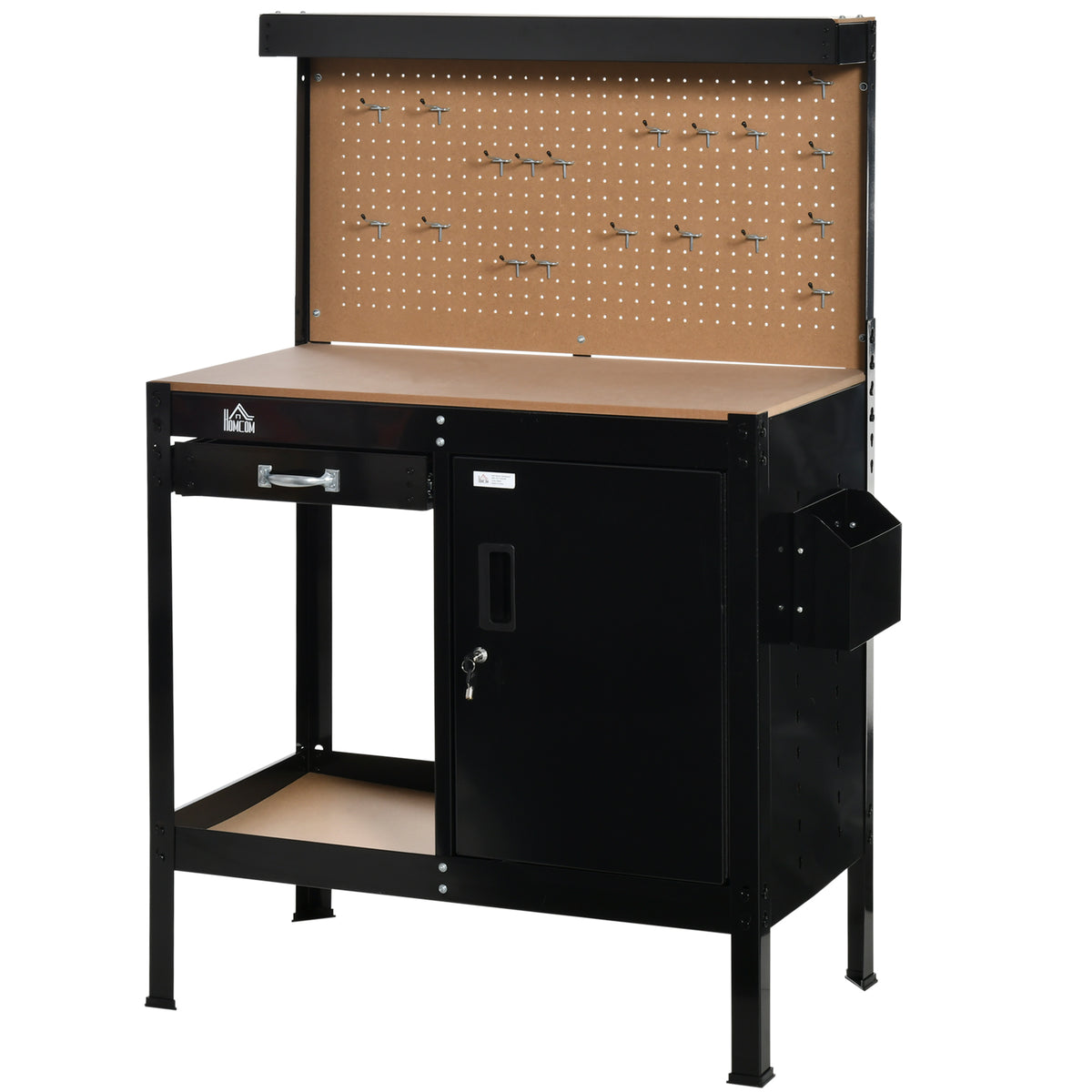 Workbench with Pegboard and Storage Cabinet