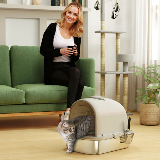 Caja de arena cerrada de acero inoxidable para gatos