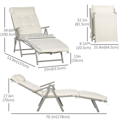 Folding Outdoor Chaise Lounger 7-Position Adjustable with Cushion