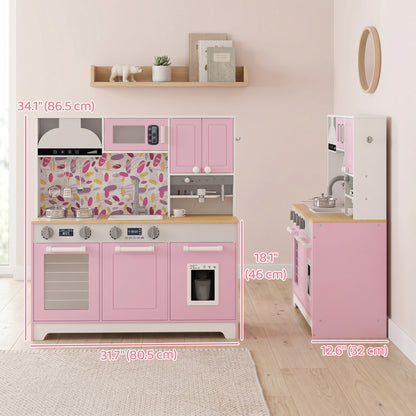 Wooden kids play kitchen with coffee maker and accessories