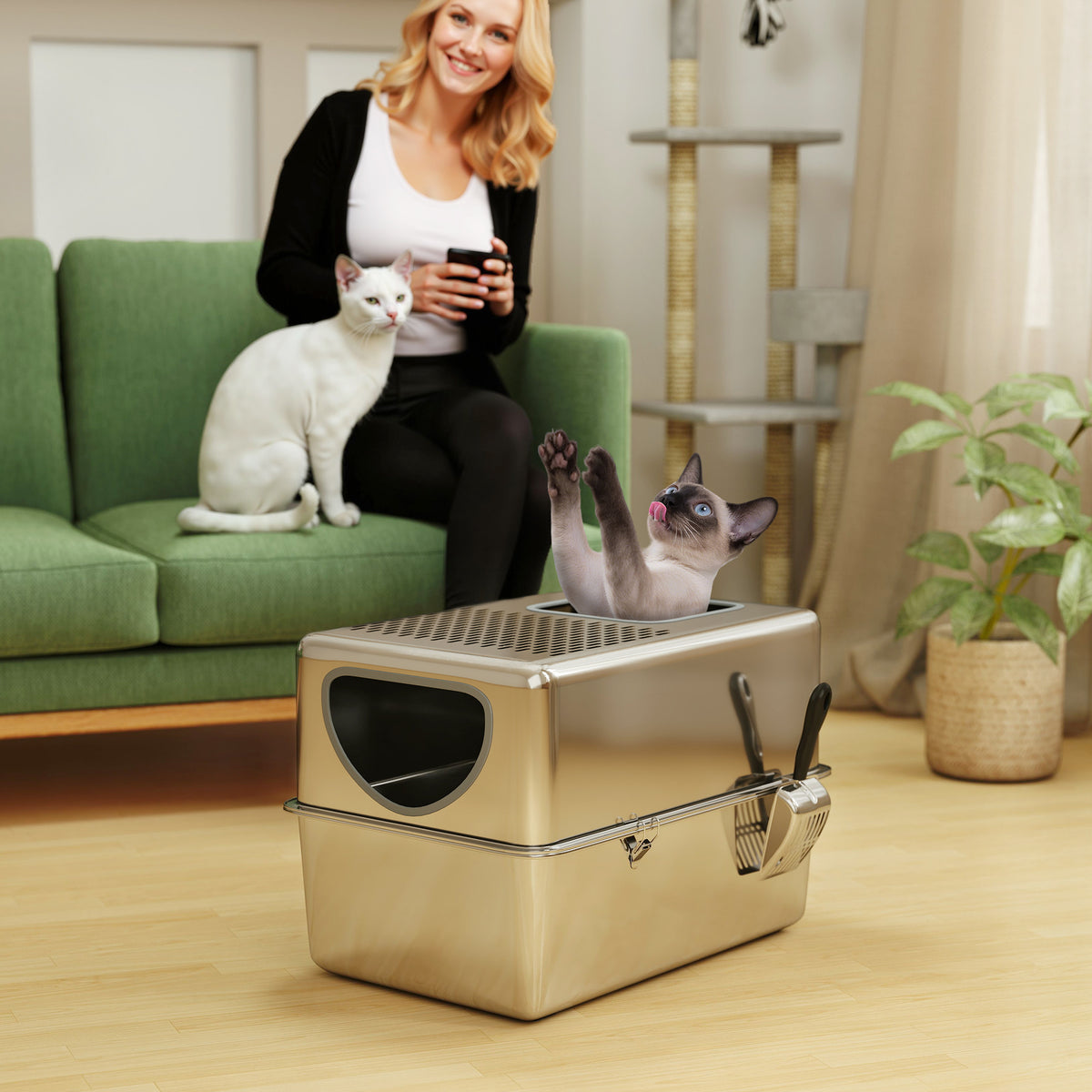 Enclosed Stainless Steel Cat Litter Box