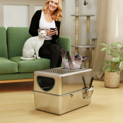 Enclosed Stainless Steel Cat Litter Box