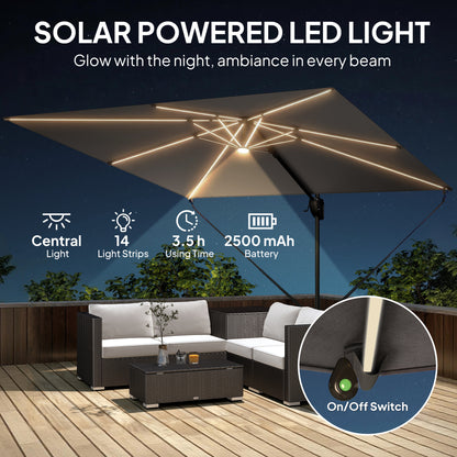 Offset Cantilever Patio Umbrella with Solar Lights UPF50+