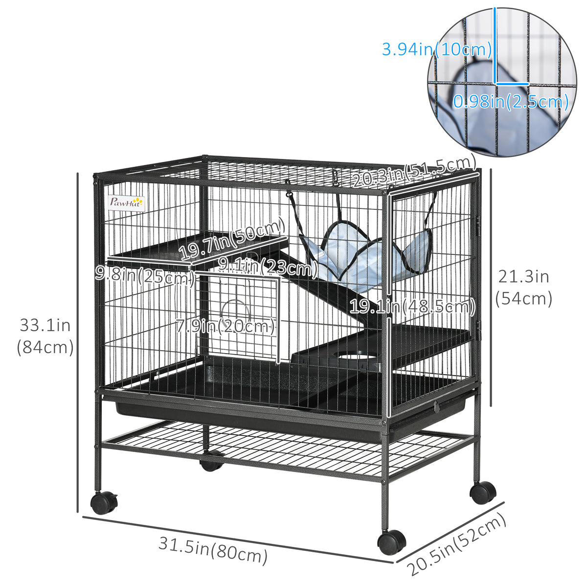 3-Tier Small Animal Cage with Wheels