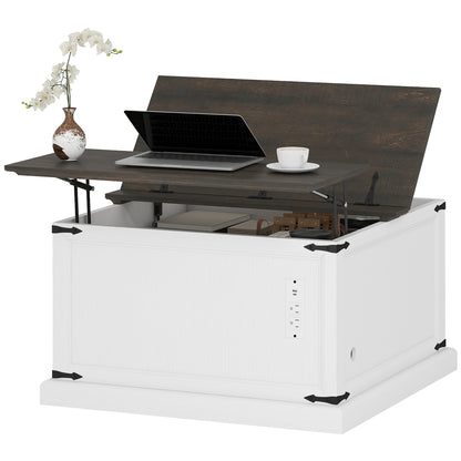 Lift-Top Coffee Table with Charging Station and Hidden Storage