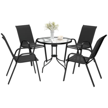 Juego de patio de cinco piezas con mesa redonda y sillas apilables