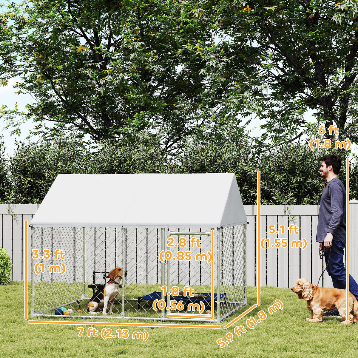 Corral exterior para perros con techo impermeable