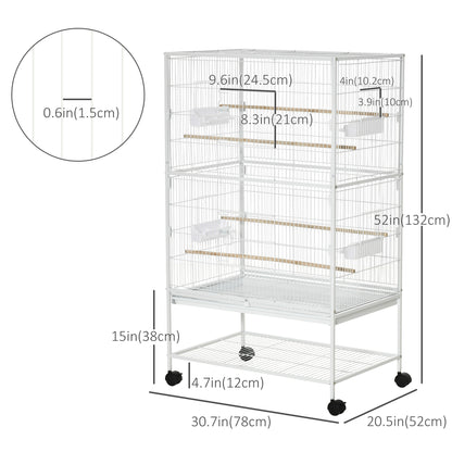 Large Rolling Steel Bird Cage with Perches and Stand