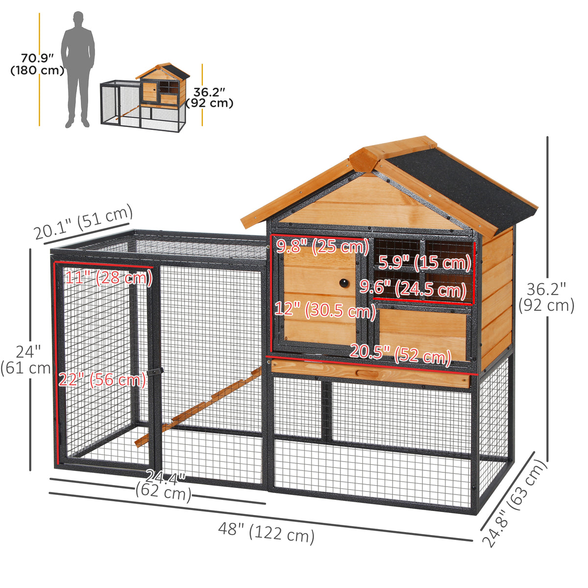 Outdoor Wooden Rabbit Hutch 48" — Yellow