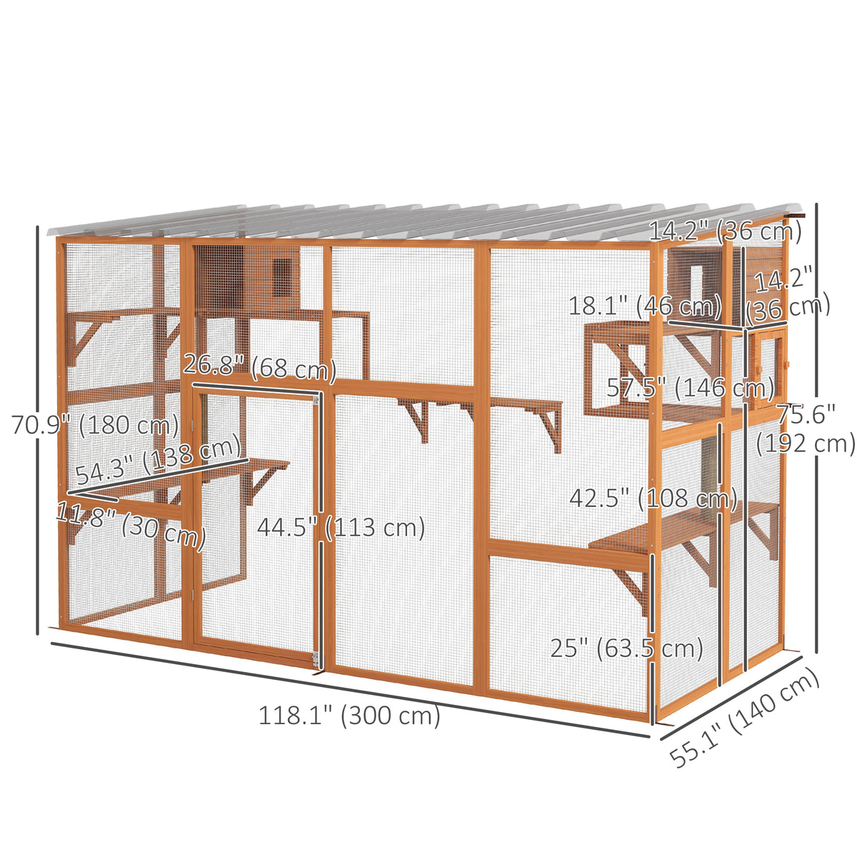 Outdoor Cat Enclosure with Condos and Waterproof Roof