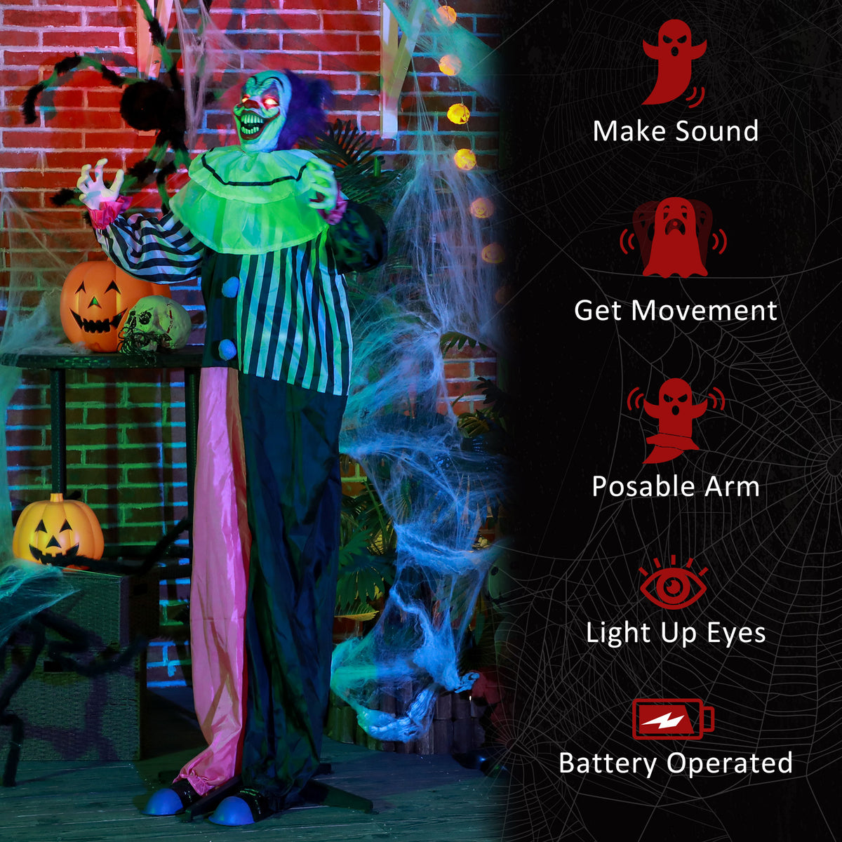 Life-Size Animated Halloween Clown Decoration — Black