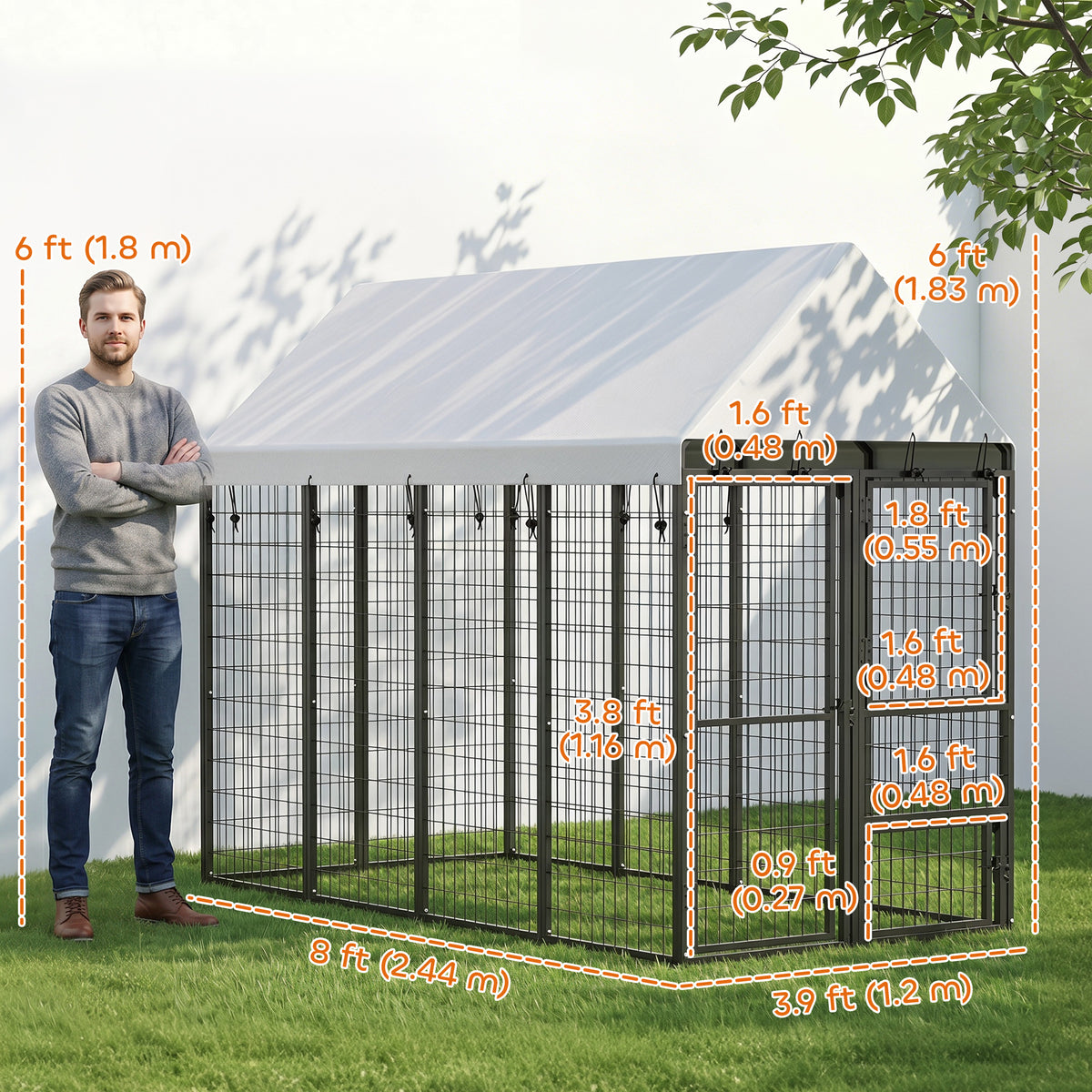 Gran caseta exterior para perros con techo