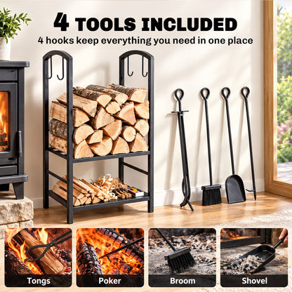 2-Tier Firewood Log Rack with 4 Tools