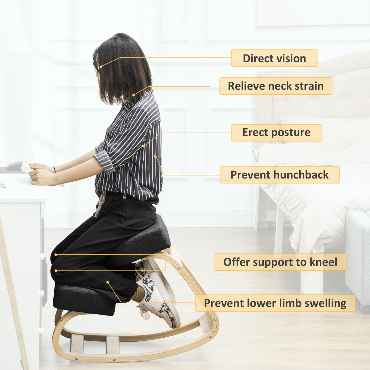 Ergonomic wooden kneeling chair for posture