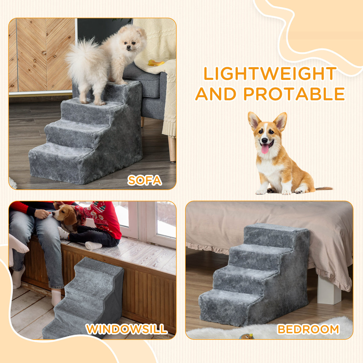Escalera de 4 peldaños para perros con funda extraíble