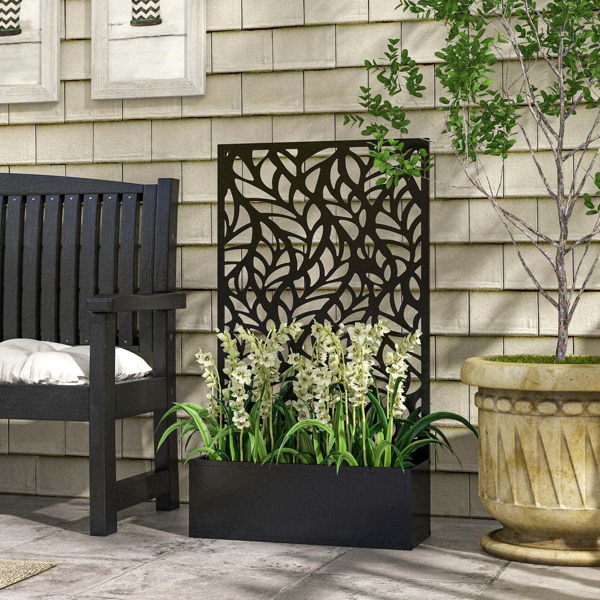 Outdoor Privacy Screen with Raised Garden Bed Planter