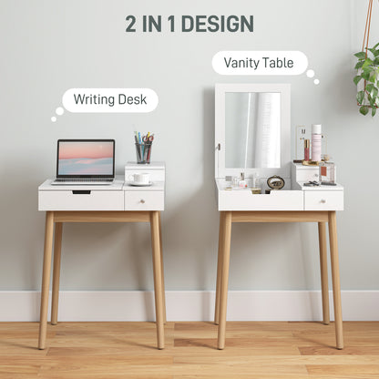 Vanity table with flip-up mirror and drawers