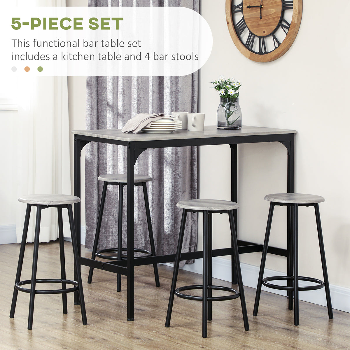 5-Piece Industrial Counter Height Bar Table Set