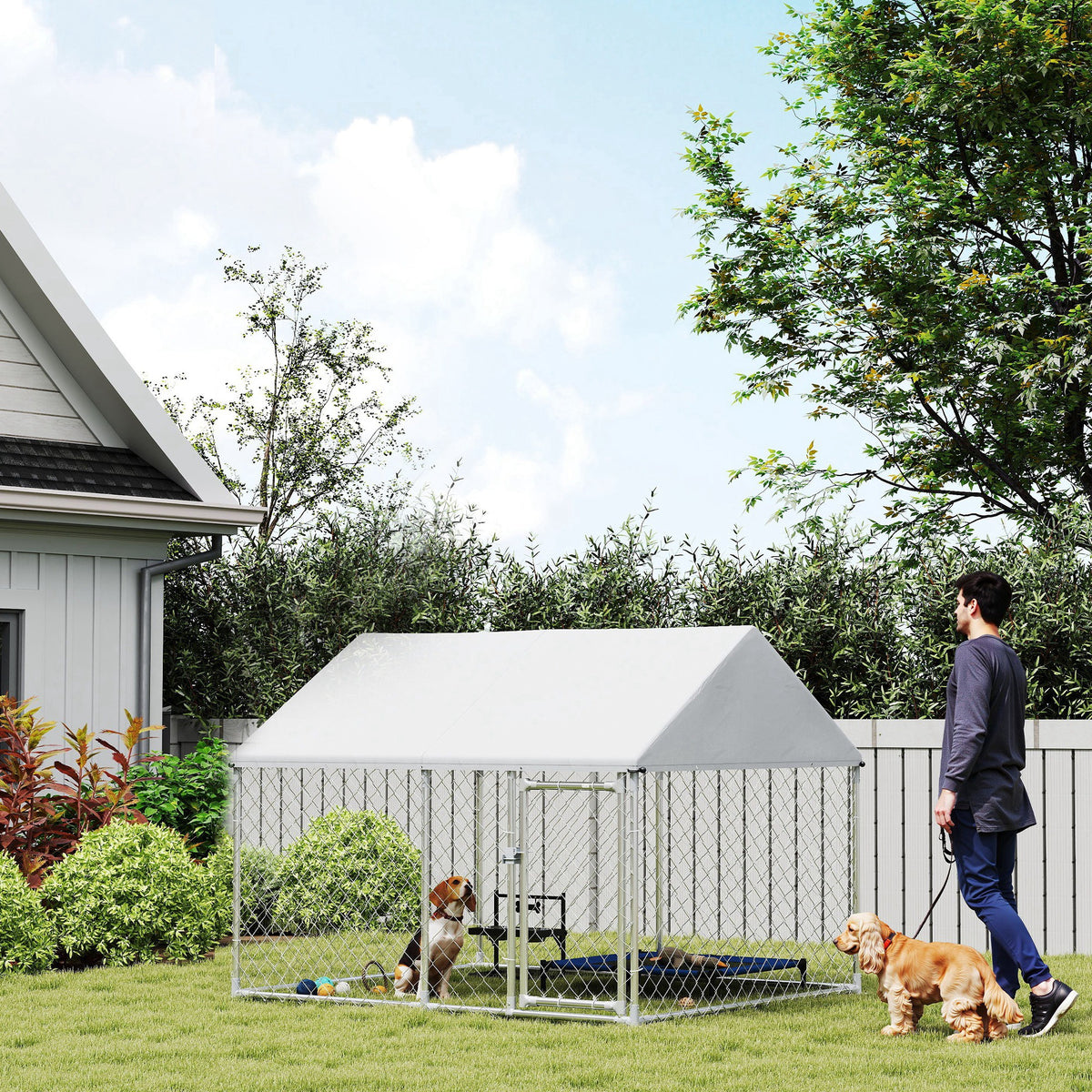Corral exterior para perros con techo impermeable