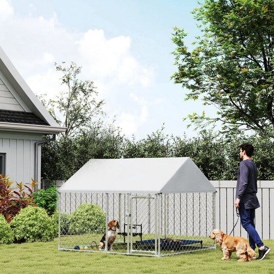 Corral exterior para perros con techo impermeable