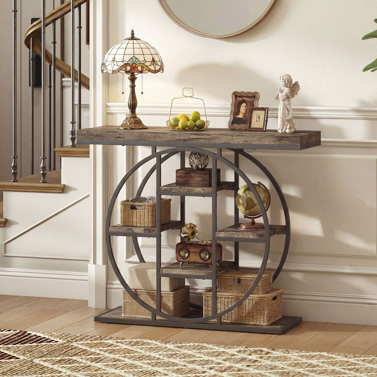 Industrial console table with storage shelves 100 x 30 x 81.5 cm