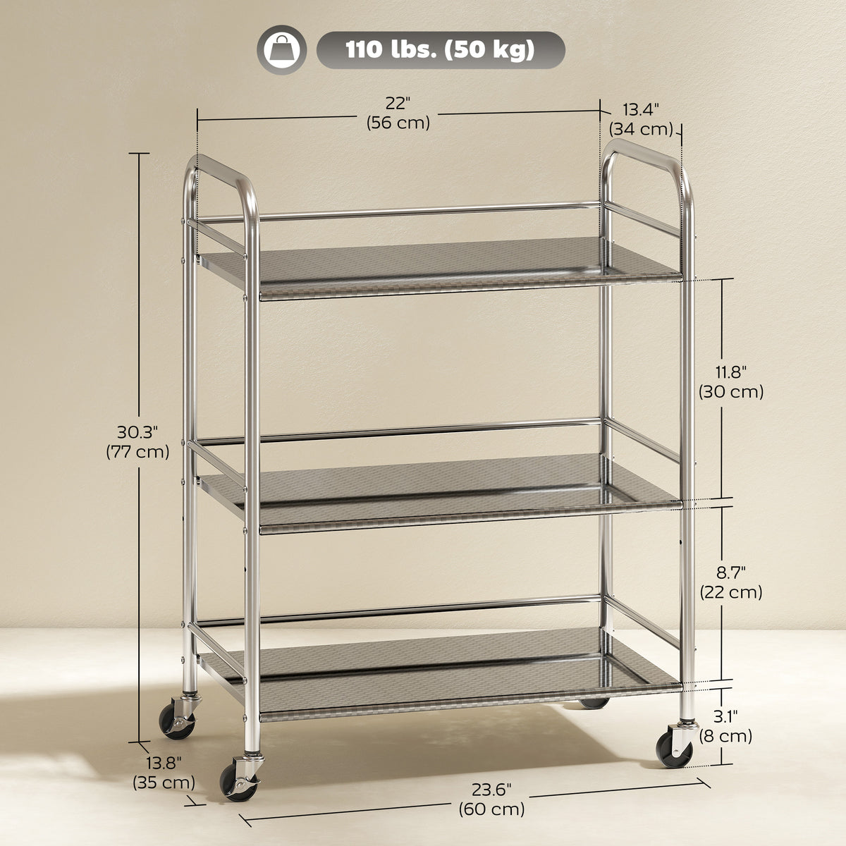4-Tier Stainless Steel Rolling Utility Cart