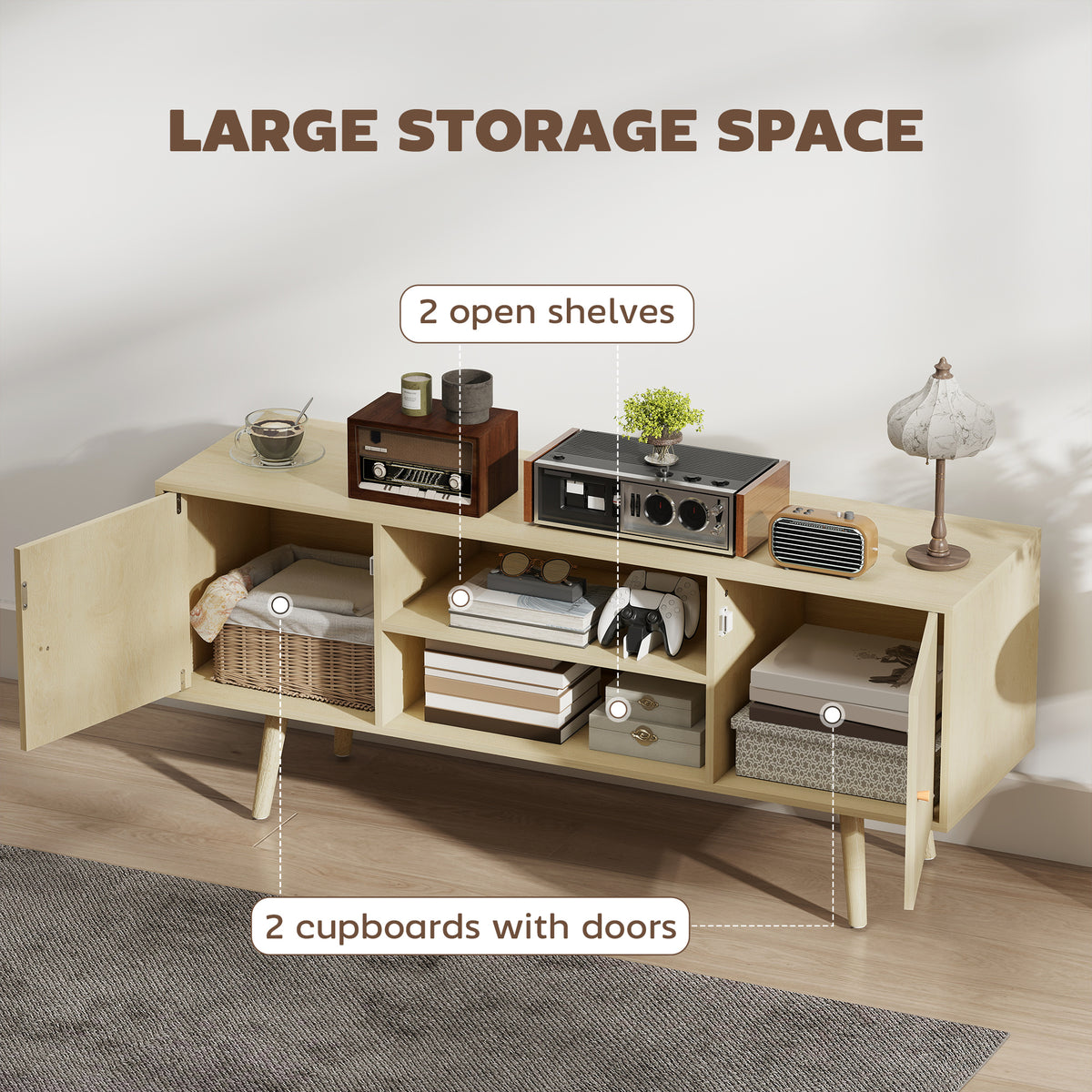 TV stand cabinet with storage shelves