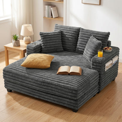 Sofá cama de gran confort con soporte para bebidas y cojines