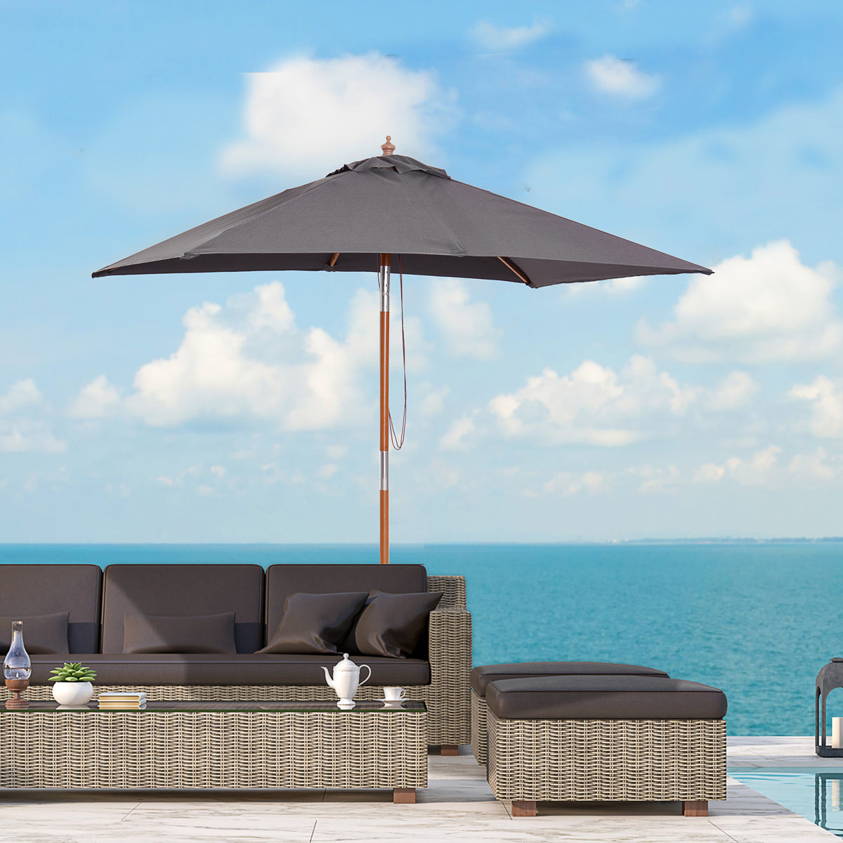 Rectangular Patio Umbrella Tilt 200 x 150 cm