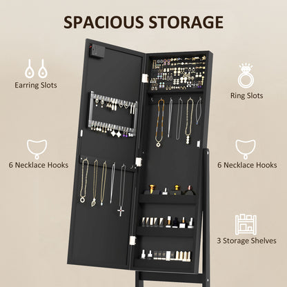 Standing Jewelry Armoire with Mirror and LED Lights