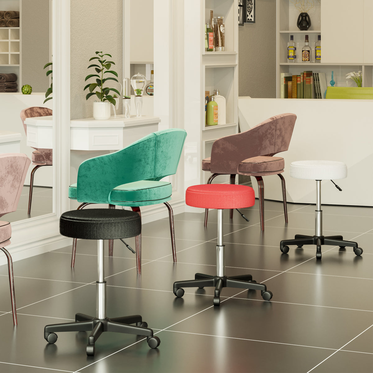 Adjustable Hydraulic Swivel Salon Stool — Red White