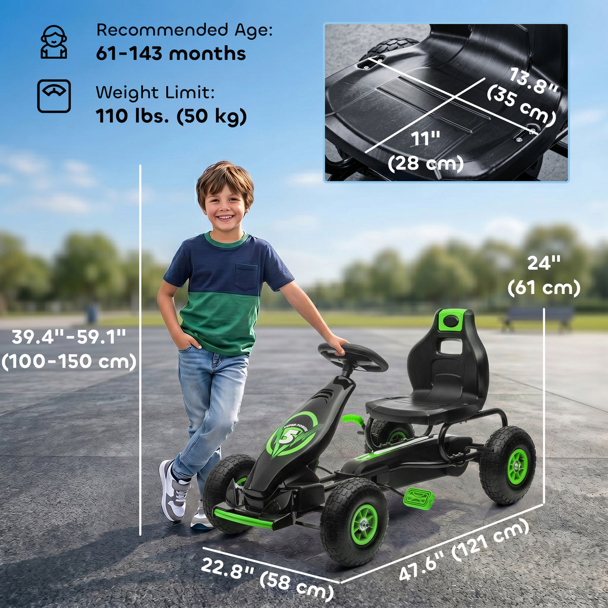Kids Pedal Go Kart - Steel Frame with Hand Brake System