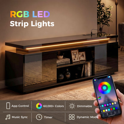 TV Stand with RGB LED Lights and Built-In Power Outlets