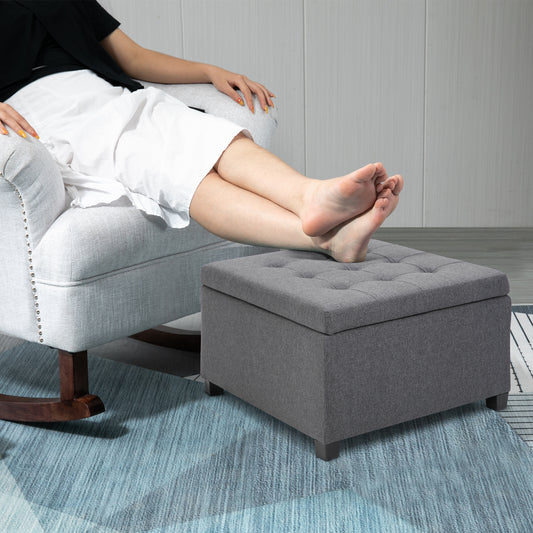 Tufted storage ottoman with upholstered bench seat