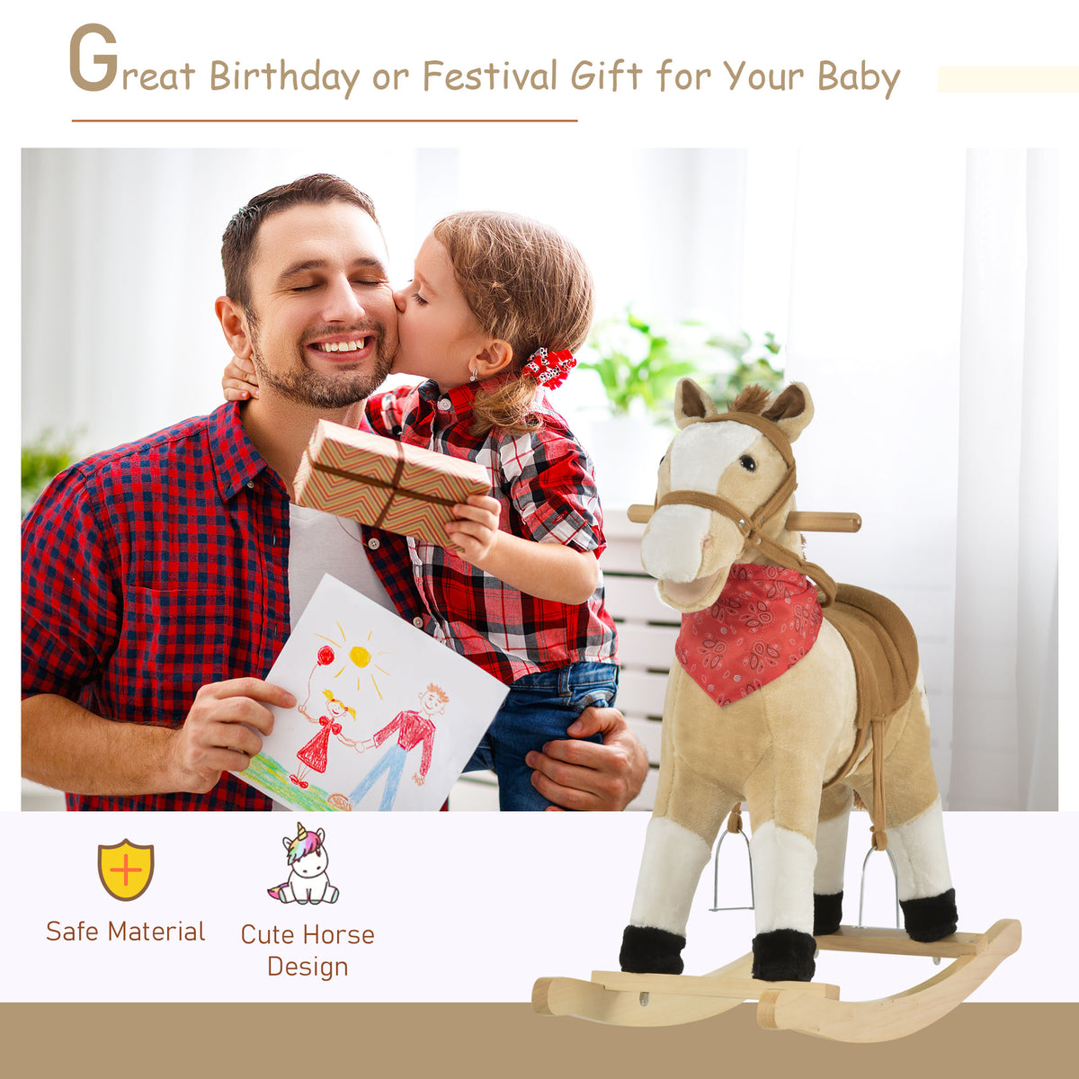 Kids plush ride-on rocking horse toy with sounds