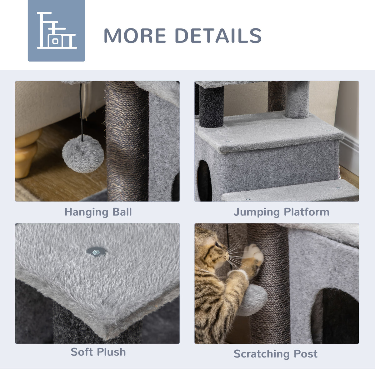 Escaleras para gatos con rascador y caseta