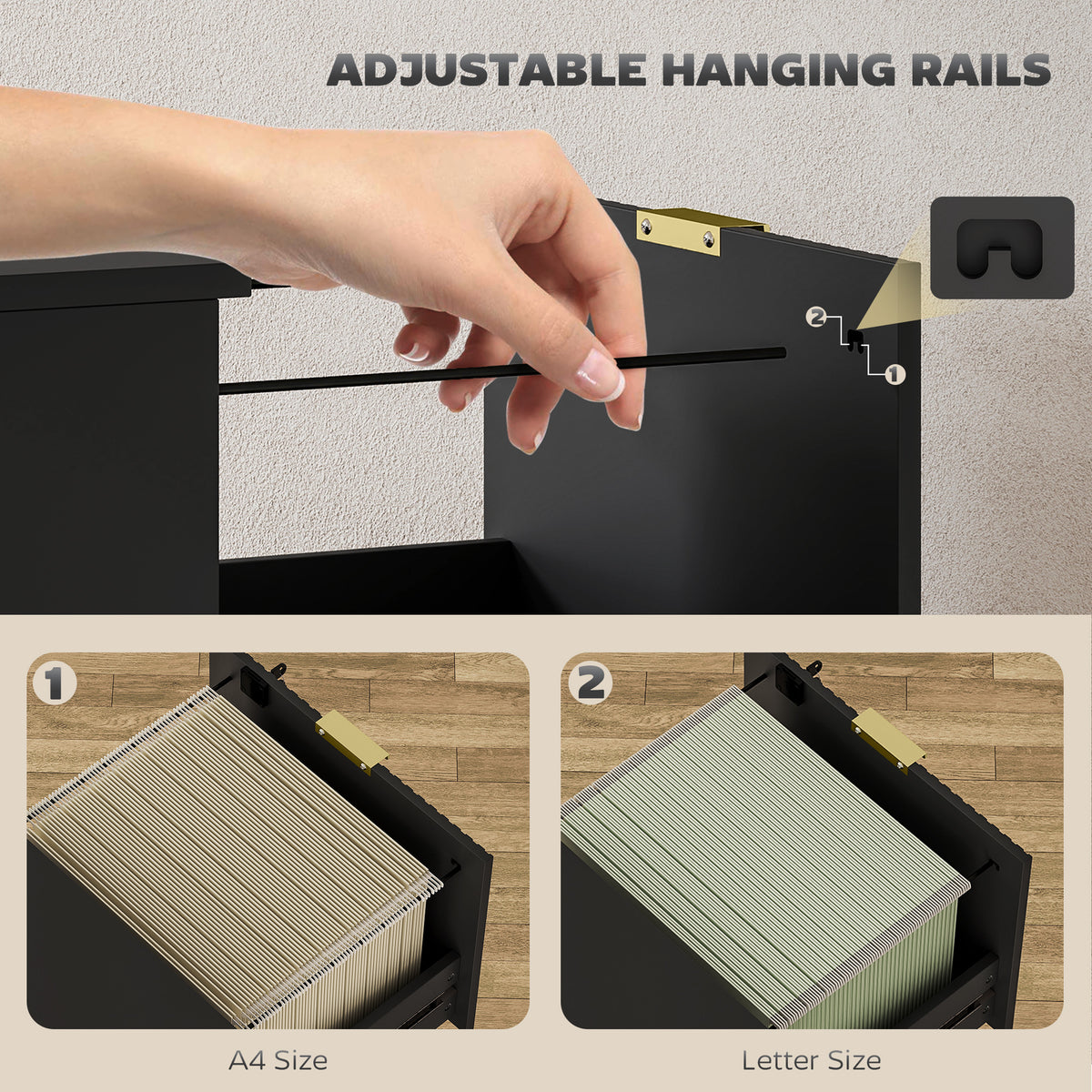 Lockable 3-Drawer Fluted Filing Cabinet for A4 Letter Files
