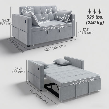 Convertible 3-in-1 Sofa Bed with USB Charging